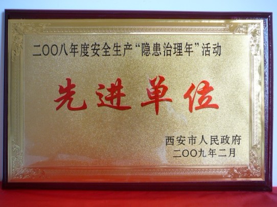2009年2月，，被西安市人民政府评为2008年度清静生产“隐患治理年”活动先进单位